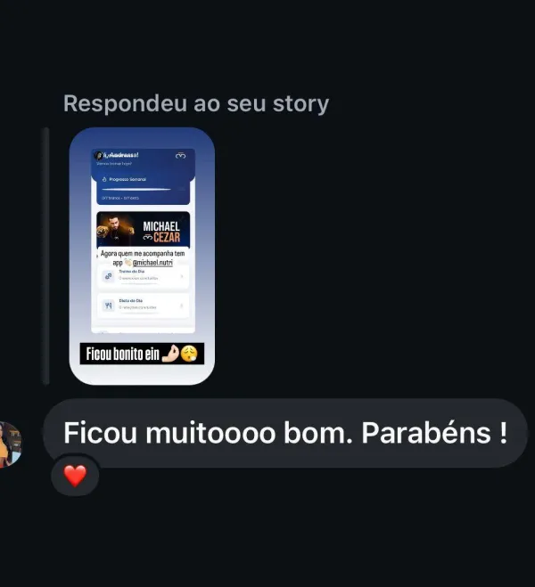 Message from Client, via Instagram (in Portuguese)