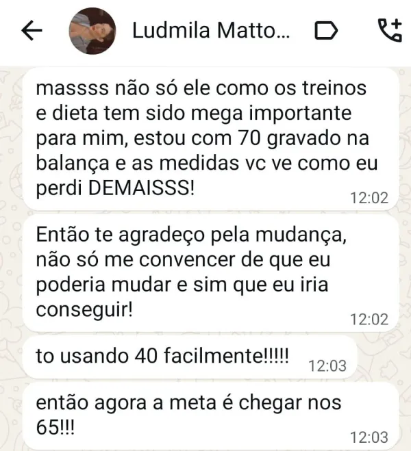 Message from Ludmila M. (in Portuguese)