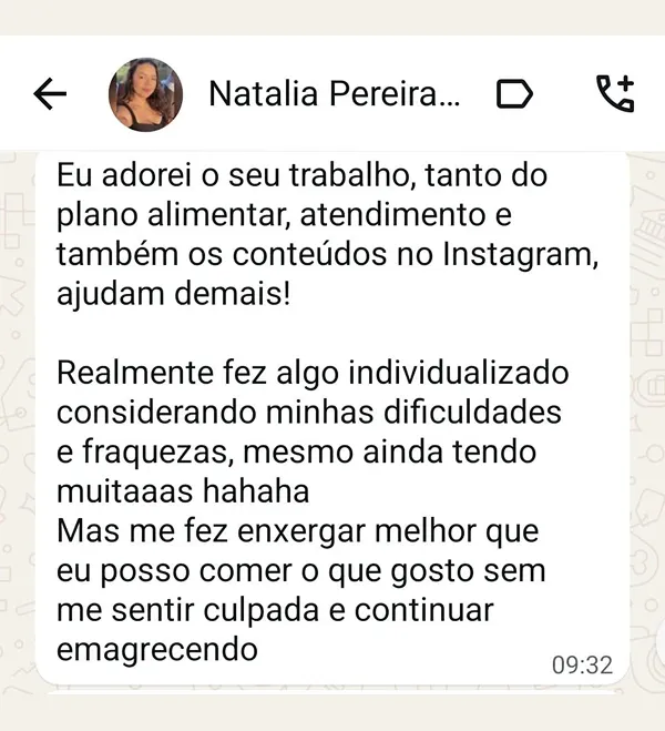Message from Natalia P. (in Portuguese)