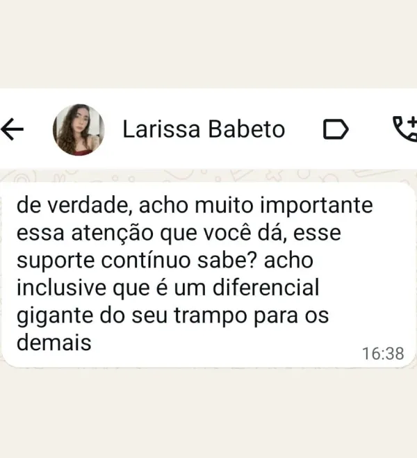 Message from Larissa B. (in Portuguese)
